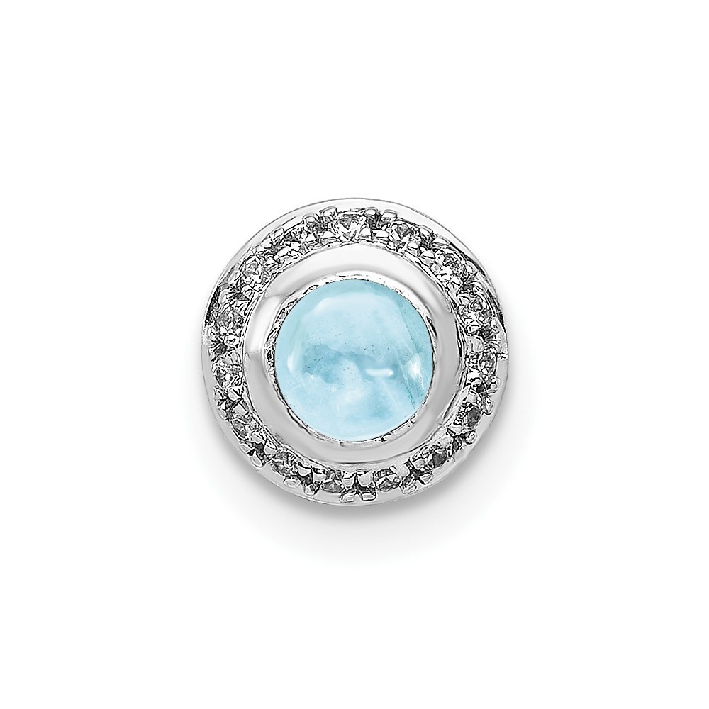 14k White Gold Diamond Cabochon 47 Blue Aquamarine Birthstone Chain Slide 337$